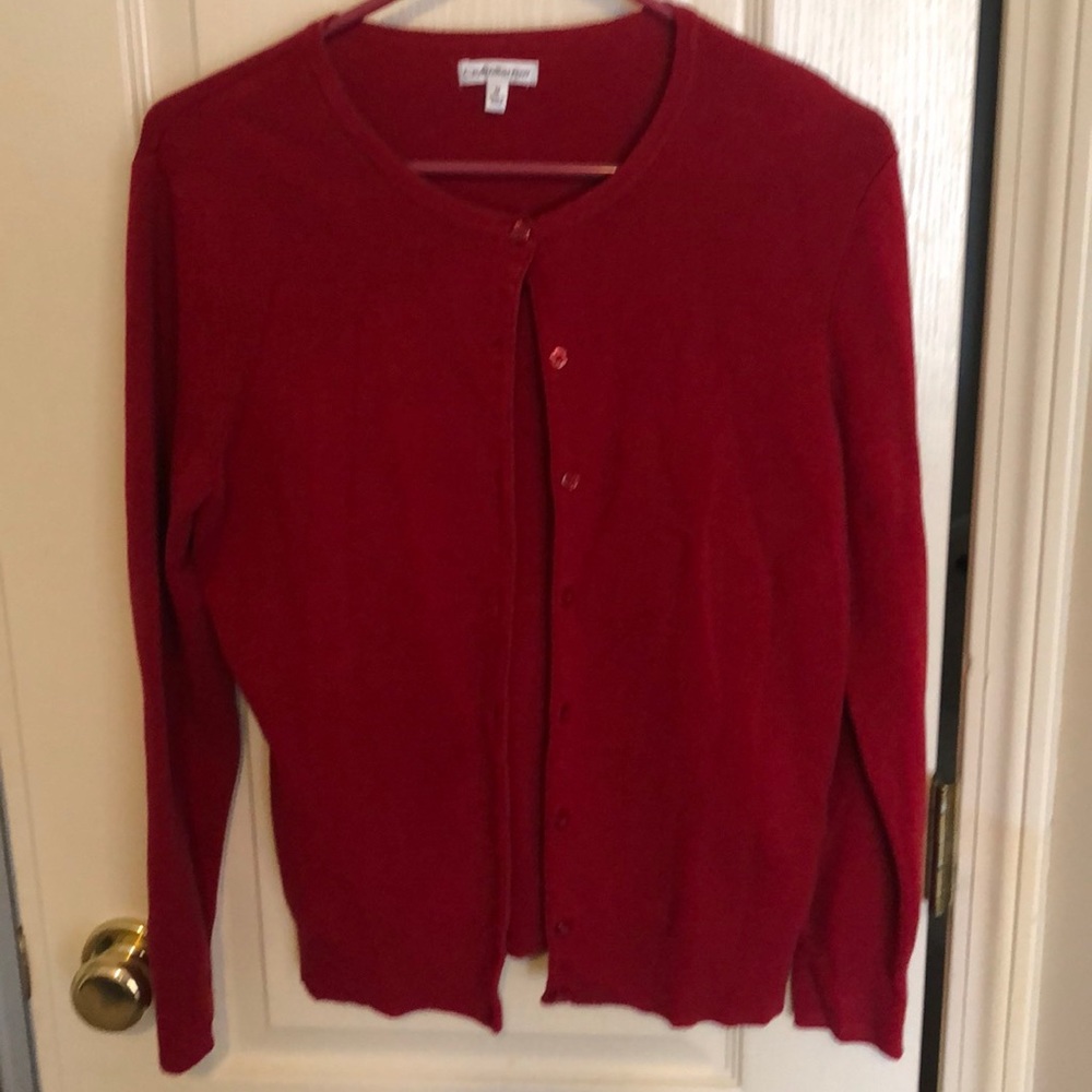 Red button cardigan
